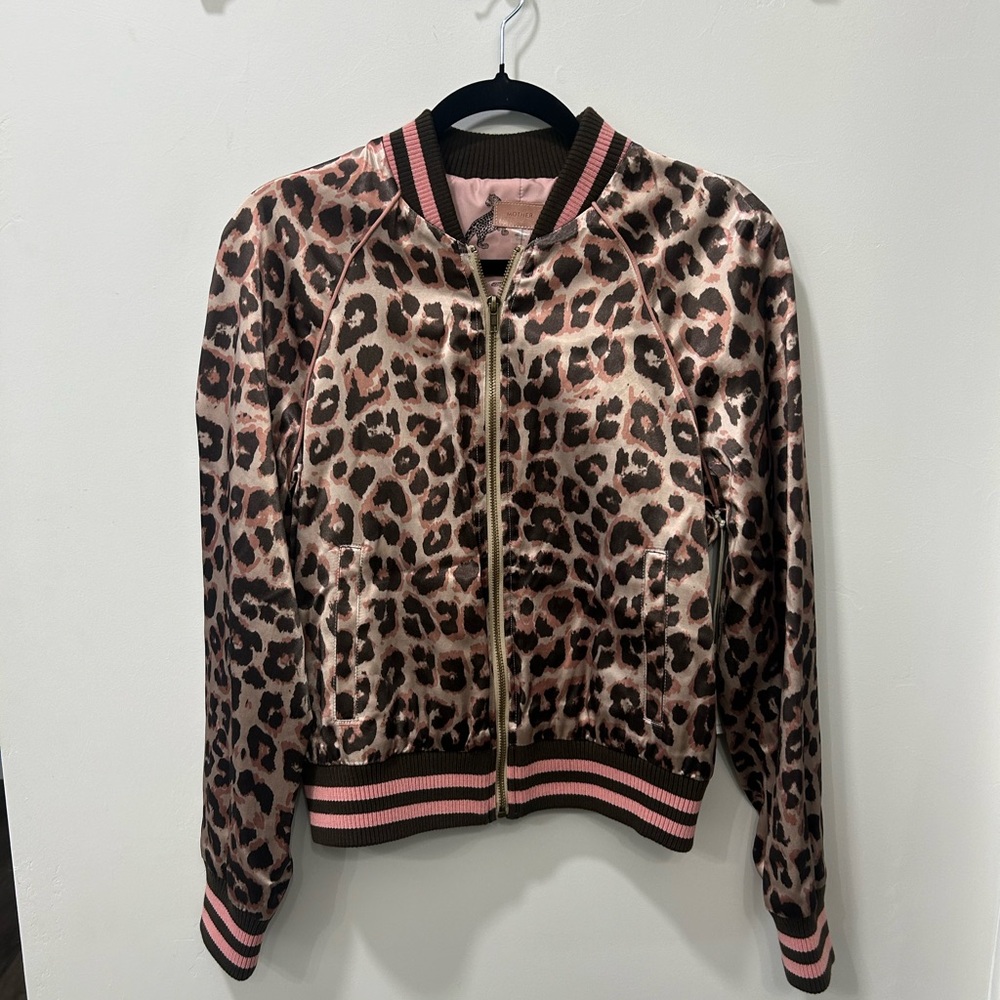 Mother The Letterman Zip Bomber Jacket Leopard Animal Print medium